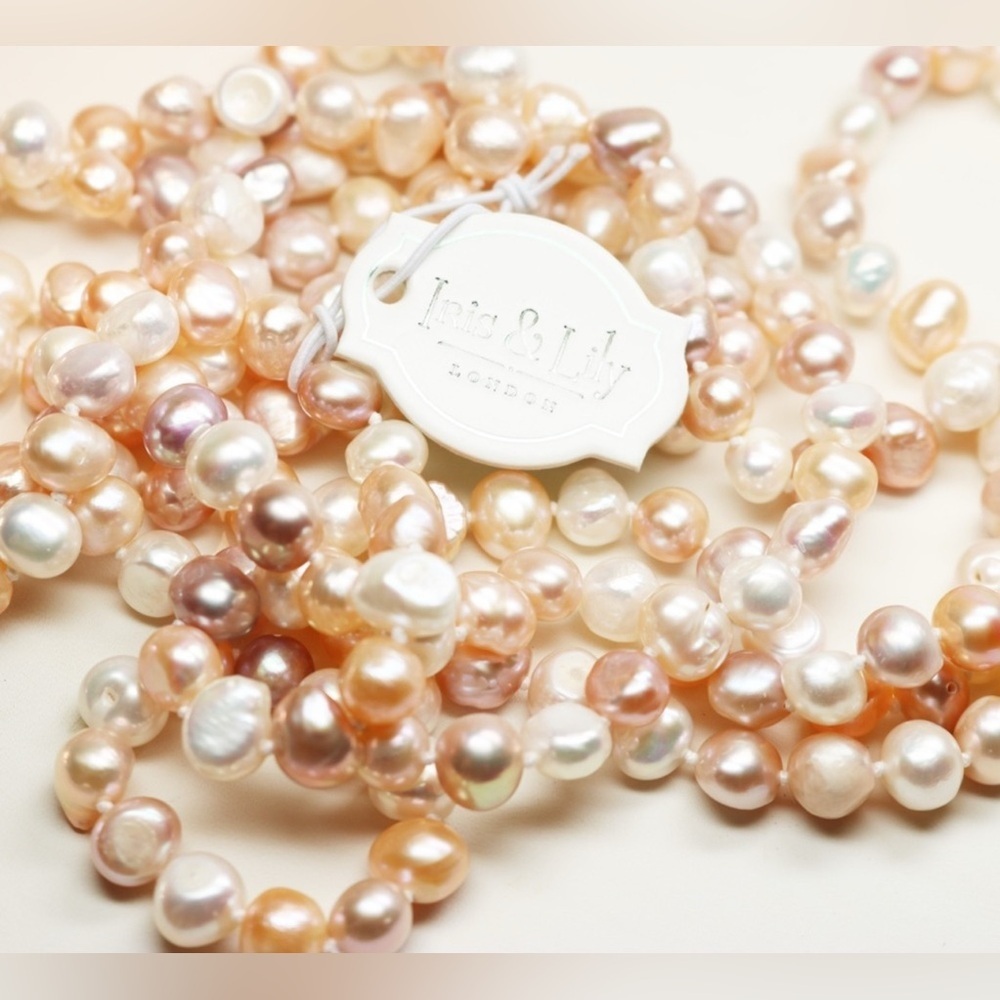 Iris & Lily London Pearl Necklace in Peaches & Cream ~ Baroque Style by 46”L NWT